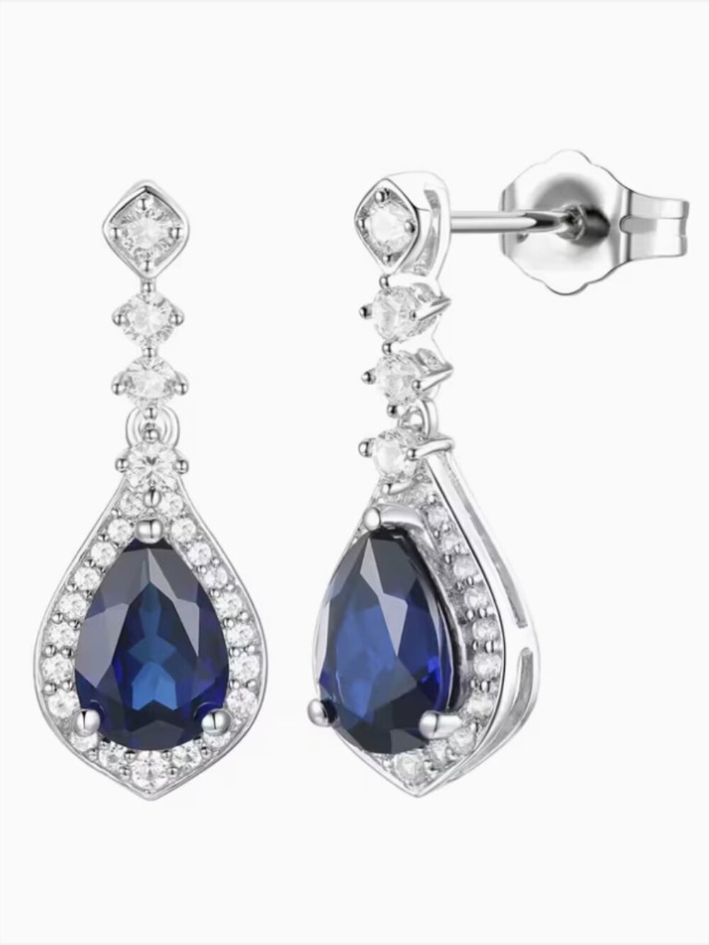 NIB Sapphire & CZ Teardrop Earrings